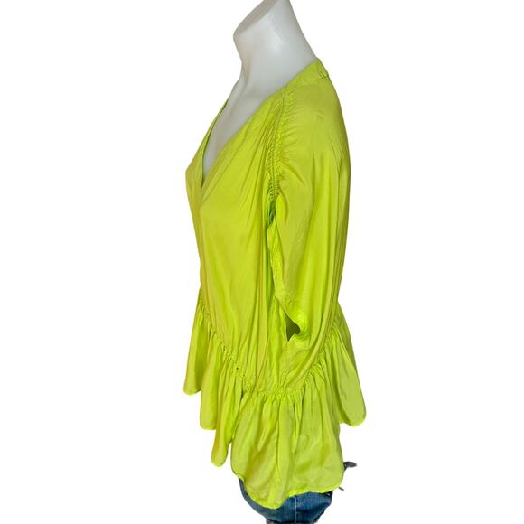 Trina Turk Chartreuse Peplum Top MEDIUM Gathered Grecian Vacation Designer $228 - Picture 6 of 9